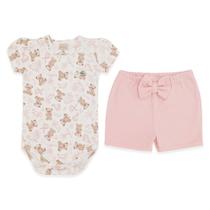 Conjunto Bebê Menina Body/Shorts Urso Balão Rosa Mini &amp Co