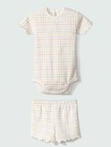 Conjunto Bêbe Menina Body/Shorts Xadrez Off White Hering