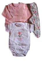 Conjunto Bebê Menina Body Suedine Liso e Suedine Estampado Folhagem Ano Zero