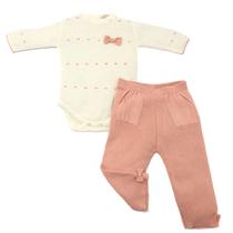 Conjunto Bebê Menina com Body Laços e Legging de Tricô Rosê