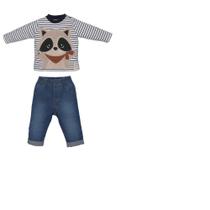 Conjunto Bebê Menina Inverno Suedine Bicolor Azul Otávio