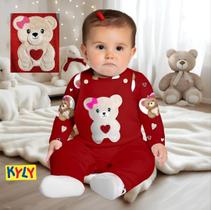 Conjunto Bebê Menina Jardineira Moletom Pelúciado Body em Cotton Kyly