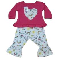 Conjunto bebê menina manga longa e calça coração
