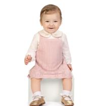 Conjunto Bebê Menina Milon Salopet Tricot e Body Cotton Off/Rosa Tamanho:P