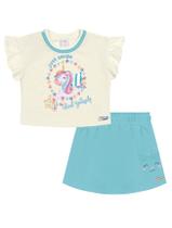 Conjunto Bebê Menina Unicórinio Blusa E Short-Saia Natural E Azul Cinti Conjunto Bebê Menina Unicórinio Blusa E Short-Saia Natural E Azul Cinti