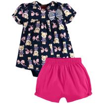 Conjunto Bebê Menina Verão Body e Short Ursa e Laço 2 peças - Kyly