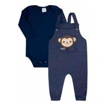 Conjunto Bebe Menino 2 Peças Jardineira Body Longa Algodão Tamanho:p Conjunto Bebe Menino 2 Peças Jardineira Body Longa Algodão Tamanho:p