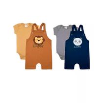 Conjunto Bebe Menino 4 Peças Jardineira Body Curta Algodão Tamanho:m Conjunto Bebe Menino 4 Peças Jardineira Body Curta Algodão Tamanho:m