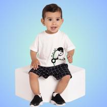 Conjunto Bebê Menino Alakazoo Camiseta em Algodão com Estampa de Dinossauro e Bermuda em Moletom em Xadrez Conjunto Bebê Menino Alakazoo Camiseta em Algodão com Estampa de Dinossauro e Bermuda em Moletom em Xadrez