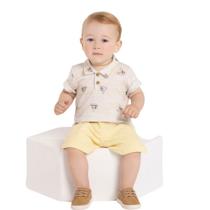 Conjunto Bebê Menino Alakazoo Polo em Meia Malha Penteada e Bermuda em Malha Crochê Turquia Amarelo Conjunto Bebê Menino Alakazoo Polo em Meia Malha Penteada e Bermuda em Malha Crochê Turquia Amarelo