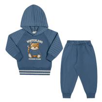 Conjunto Bebê Menino Angerô Casaco e Calça em Moletom Felpado e Matelâsse na cor Azul Tamanho:M