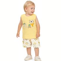 Conjunto Bebê Menino Angerô Regata Algodão c/ Estampa Tigre e Bermuda Moletinho Estampada Amarelo/Off Conjunto Bebê Menino Angerô Regata Algodão c/ Estampa Tigre e Bermuda Moletinho Estampada Amarelo/Off