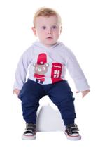 Conjunto Bebê Menino Blusa Manga Longa Branca Londres e Calça Moletom Lisa Marinho Conjunto Bebê Menino Blusa Manga Longa Branca Londres e Calça Moletom Lisa Marinho