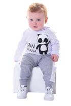 Conjunto Bebê Menino Blusa Manga Longa Branca Panda e Calça Moletom Mescla Conjunto Bebê Menino Blusa Manga Longa Branca Panda e Calça Moletom Mescla