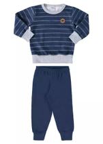 Conjunto Bebê Menino Blusão E Calça Moletom Listras Marlan Cor:AzulTamanho:G