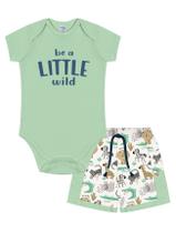 Conjunto Bebê Menino Body E Bermuda Animais Verde Divertto