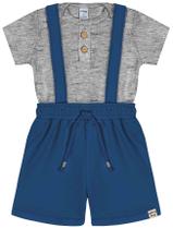 Conjunto Bebê Menino Body E Bermuda Com Suspensório Mescla E Azul Divertto Conjunto Bebê Menino Body E Bermuda Com Suspensório Mescla E Azul Divertto