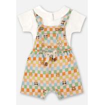 Conjunto Bebê Menino Body/Jardineira Bichos Xadrez Up Baby