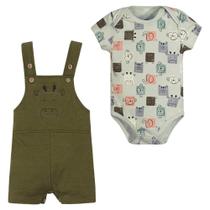 Conjunto Bebe Menino Body +Jardineira Viscobelle Angerô- Verde Militar