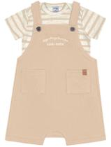 Conjunto Bebê Menino Body Listrado E Jardineira Off White E Bege Divertto