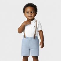 Conjunto Bebê Menino Body Polo Branco e Bermuda Azul Suspensório Glinny Tamanho:G (6-9 meses) Conjunto Bebê Menino Body Polo Branco e Bermuda Azul Suspensório Glinny Tamanho:G (6-9 meses)
