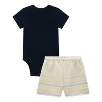Conjunto Bebê Menino Body Ribana e Bermuda em Moletom Linho sem Pelúcia Lucboo
