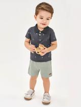 Conjunto Bebê Menino Camisa Polo Coqueiro E Bermuda Chumbo E Verde Divertto