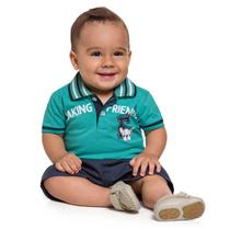 Conjunto bebê menino camisa polo e bermuda fazendo amigos