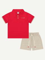 Conjunto Bebê Menino Camisa Polo E Bermuda Vermelho E Bege Divertto