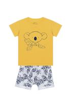 Conjunto Bebê Menino Camiseta Amarela Coala e Bermuda Estampada
