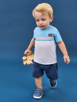 Conjunto Bebê Menino Camiseta Listrada E Bermuda Azul E Jeans Escuro Divertto
