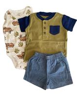 Conjunto bebê menino camiseta verde 3 peças Carters (trio)