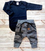 Conjunto Bebe Menino Camuflado Exército Calça Moletom e Body