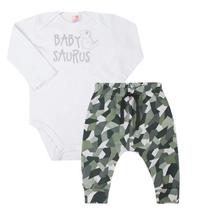 Conjunto Bebe Menino Camuflado Exército Calça Moletom e Body