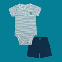 Conjunto Bebê Menino Divertto Body Suedine Listrado e Bermuda TamanhoPCorIgual da foto