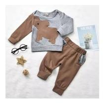 Conjunto Bebe Menino Elefantinho Bloqueirinho Calça E Blusa