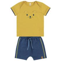 Conjunto Bebê Menino Glinny Camiseta Algodão Bermuda Saruel Matelassê Amarelo/Azul