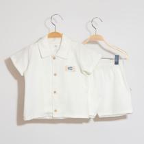 Conjunto Bebê Menino Jacquard Camisa e Bermuda Off White Keko Baby Conjunto Bebê Menino Jacquard Camisa e Bermuda Off White Keko Baby