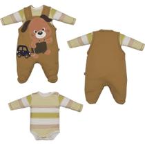 Conjunto Bebê Menino Jardineira Com Body Dylan Cachorro Bege Conjunto Bebê Menino Jardineira Com Body Dylan Cachorro Bege