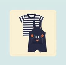 Conjunto Bebê Menino Jardineira desenho Caranguejo com Camiseta Conjunto Bebê Menino Jardineira desenho Caranguejo com Camiseta