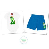 Conjunto Bebê Menino Kyly Body Cotton Bermuda Moletinho Branco/Azul