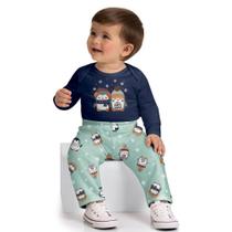 Conjunto Bebê Menino Kyly Body Cotton e Calça Moletom Peluciado Pinguins Marinho Tamanho:M Conjunto Bebê Menino Kyly Body Cotton e Calça Moletom Peluciado Pinguins Marinho Tamanho:M