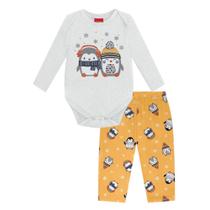 Conjunto Bebê Menino Kyly Body Cotton e Calça Moletom Peluciado Pinguins Mescla Tamanho:M Conjunto Bebê Menino Kyly Body Cotton e Calça Moletom Peluciado Pinguins Mescla Tamanho:M