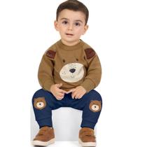 Conjunto Bebê Menino Kyly Casaco e Calça em Moletom Peluciado Urso Marrom Tamanho:M