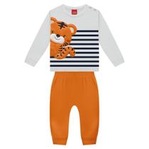 Conjunto Bebê Menino Kyly em Moletom Peluciado Estampa Tigre Cinza/Laranja Tamanho:M