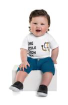 Conjunto Bebê Menino Meia Malha Moletom Estampa Leão Cor Azul e Branco Tamanho G 9 a 12 meses