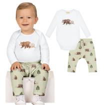 Conjunto Bebê Menino Milon Body Cotton e Calça Suedine Urso Branco/Verde Tamanho:P Conjunto Bebê Menino Milon Body Cotton e Calça Suedine Urso Branco/Verde Tamanho:P