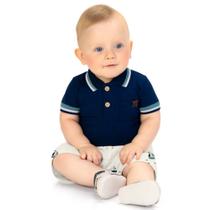 Conjunto Bebê Menino Milon Body Gola Polo em Cotton e Bermuda em Suedine Estampa Barquinhos Azul Marinho/Cinza Conjunto Bebê Menino Milon Body Gola Polo em Cotton e Bermuda em Suedine Estampa Barquinhos Azul Marinho/Cinza