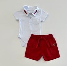 Conjunto Bebê Menino Milon Body Polo Bordado Bermuda Vermelha Passeio Verão Conjunto Bebê Menino Milon Body Polo Bordado Bermuda Vermelha Passeio Verão