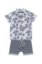 Conjunto Bebê Menino Polo Estampada e Bermuda Moletinho Casual